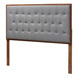 Baxton Studio Harumi Classic and Traditional Grey Fabric and Walnut Brown Finished Wood Queen size Headboard